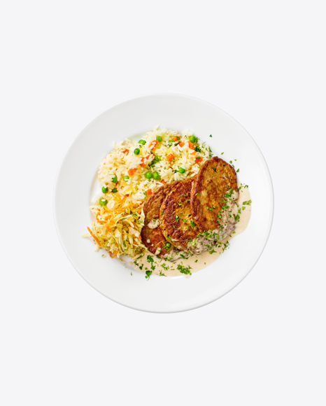 Roasted Cutlets w/ Rice & Cabbage Salad PNG