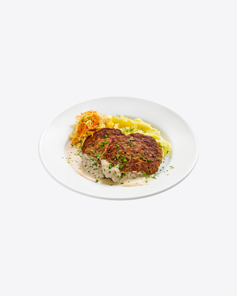 Roasted Cutlets w/ Mashed Potatoes & Cabbage Salad PNG