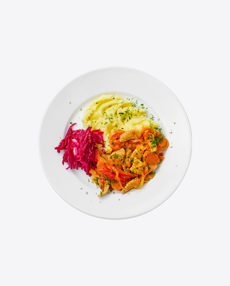 Chicken Stew w/ Mashed Potatoes & Chopped Beetroot PNG
