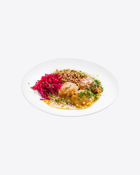 Meatballs in Gravy w/ Buckwheat & Chopped Beetroot