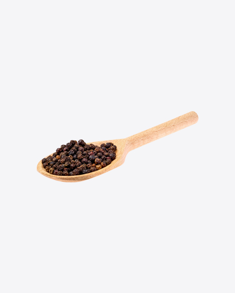 Black Peppercorns in Wooden Spoon