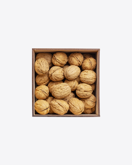Walnuts in Square Wooden Bowl PNG