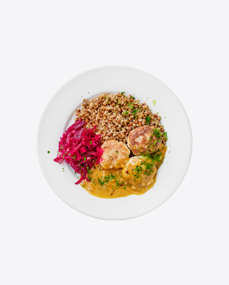Meatballs in Gravy w/ Buckwheat & Chopped Beetroot