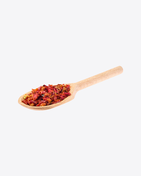 Dried Paprika Slices in Wooden Spoon