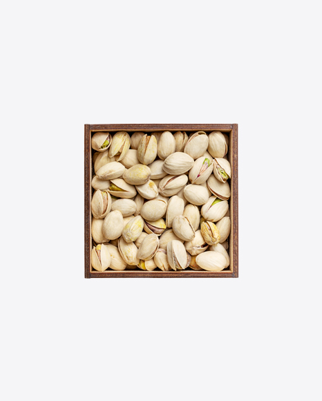 Pistachios in Square Wooden Bowl PNG