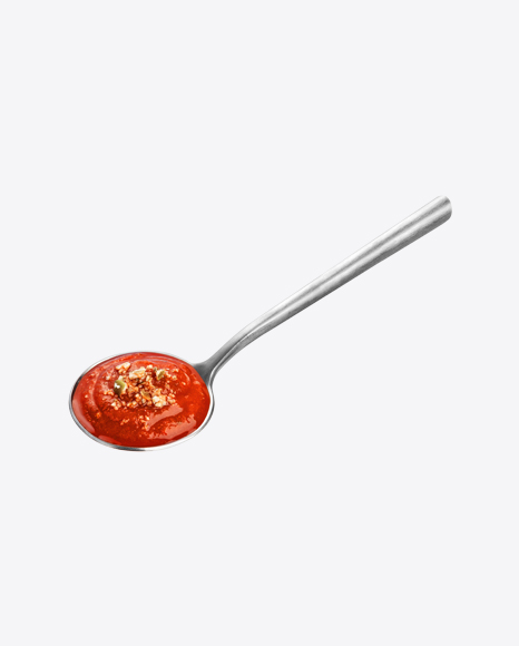 Gazpacho Soup in Steel Spoon PNG