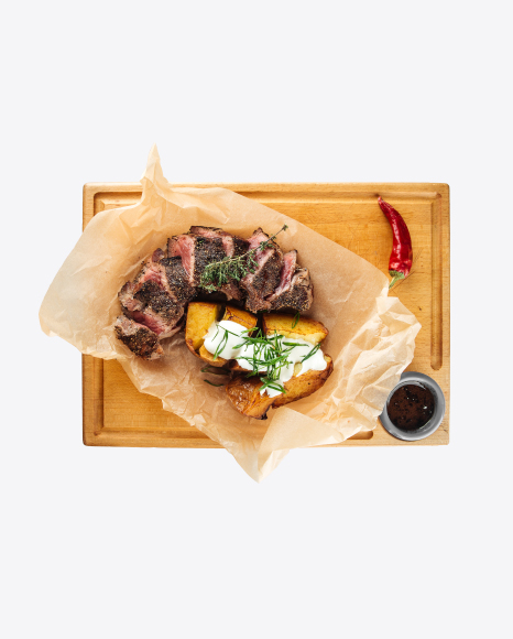 Sliced Lumbar Steak w/ Baked Potatoes