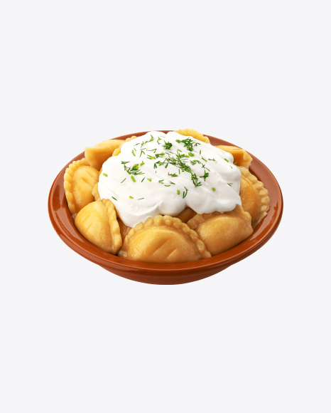 Vareniki in Bowl w/ Sour Cream