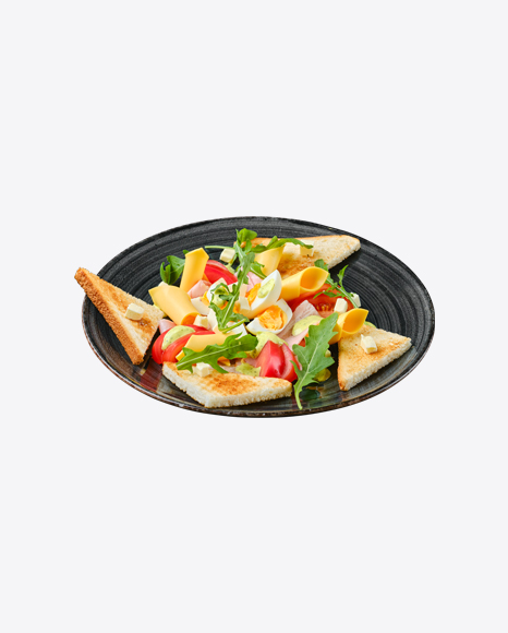 Boiled Eggs w/ Toasts, Cheddar, Ham and Tomatoes