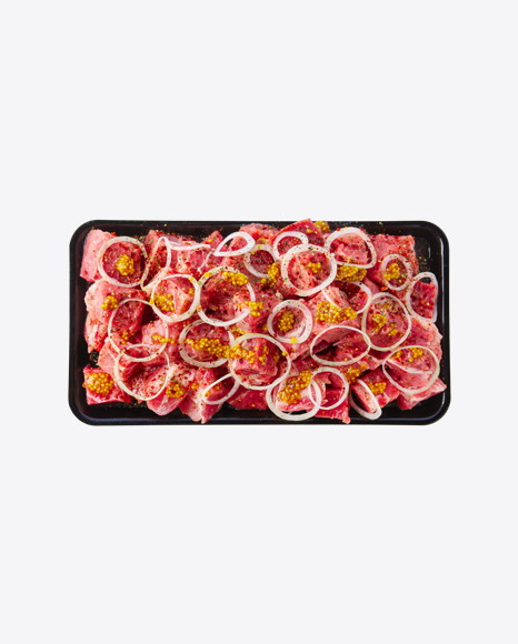 Raw Red Meat Slices w/ Onions & Mustard