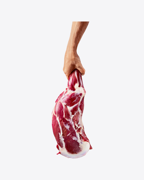 Hand Holding Raw Lamb Leg