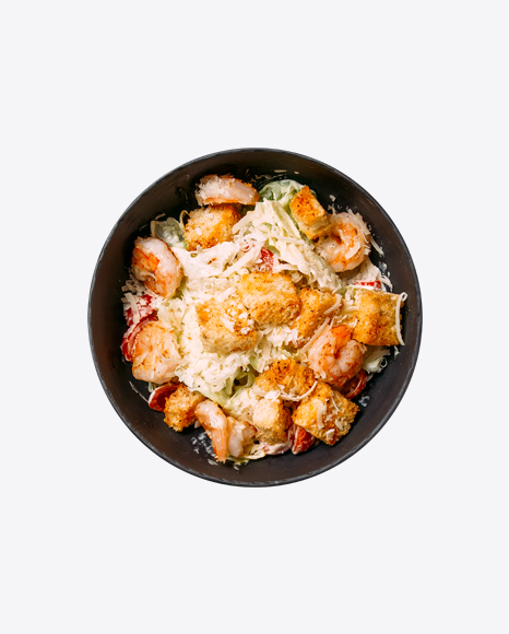 Caesar Salad w/ Shrimps in a Bowl