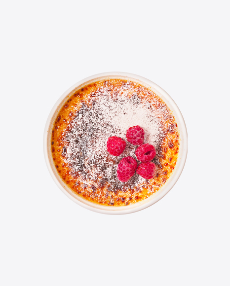 Burnt Cream Dessert w/ Sugar Powder & Raspberries PNG