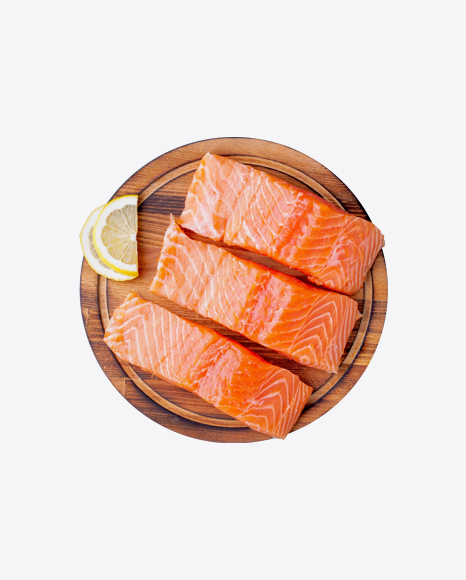 Salmon Fillet Slices on Wooden Board