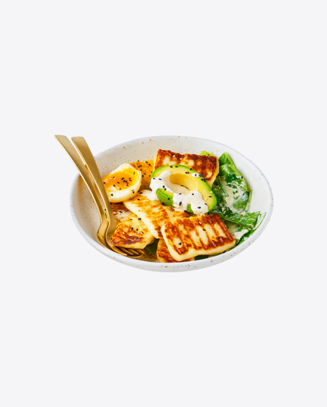 Fried Cheese w/ Avocado, Egg & Salad
