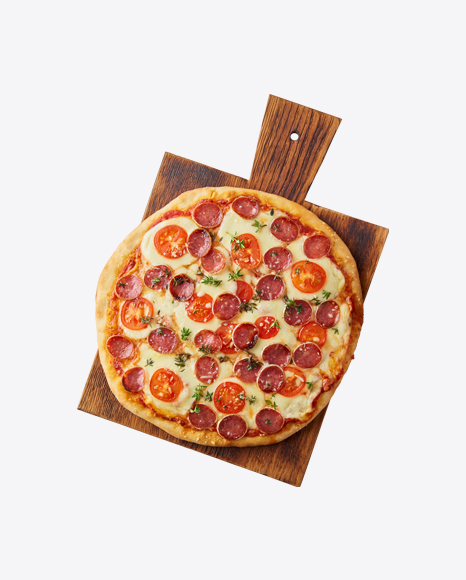 Pepperoni Pizza on Wooden Board