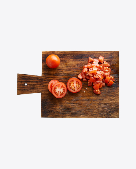Chopped Tomatoes on Wooden Board