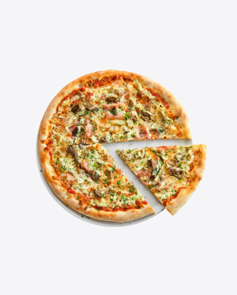 Sliced Pizza w/ Mushrooms, Bacon & Greens