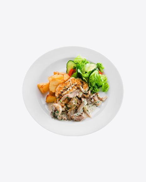 Roasted Chicken w/ Salad, Potato & Mushrooms