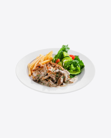 Roasted Chicken w/ Salad, French Fries & Mushrooms