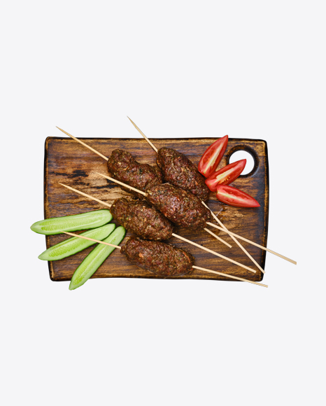 Lamb Kebab on Wooden Plate