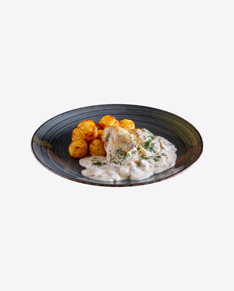 Roasted Potato Balls w/ Chicken in Cream Sauce