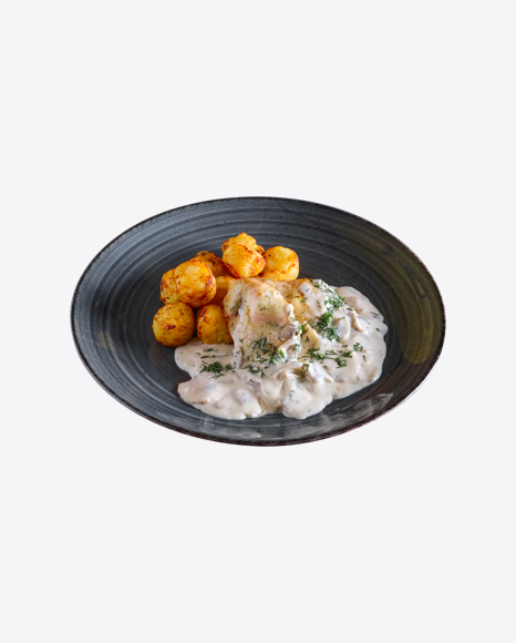 Roasted Potato Balls w/ Chicken in Cream Sauce