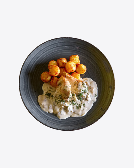 Roasted Potato Balls w/ Chicken in Cream Sauce