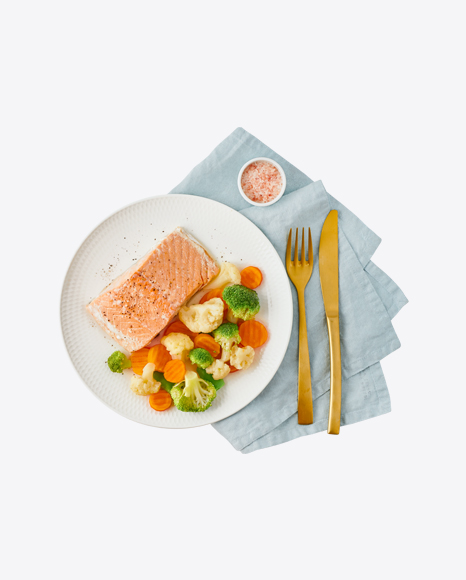 Steamed Salmon w/ Vegetables & Tableware Set