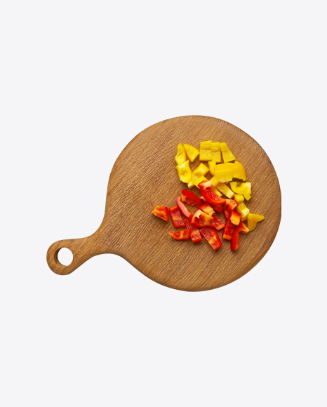 Chopped Yellow & Red Bellpepper on Wooden Board