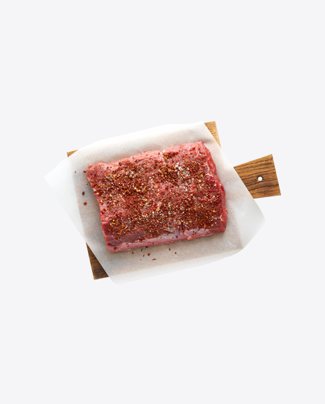 Raw Meat Piece in Slices on Wooden Board