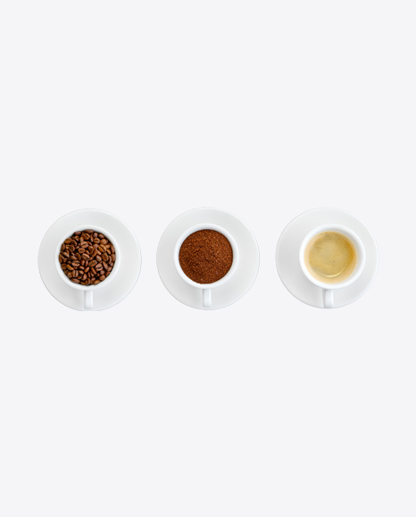Cups w/ Beans, Ground & Liquid Coffee
