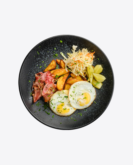 Fried Eggs w/ Bacon, Pickled Cabbage & Cucumber