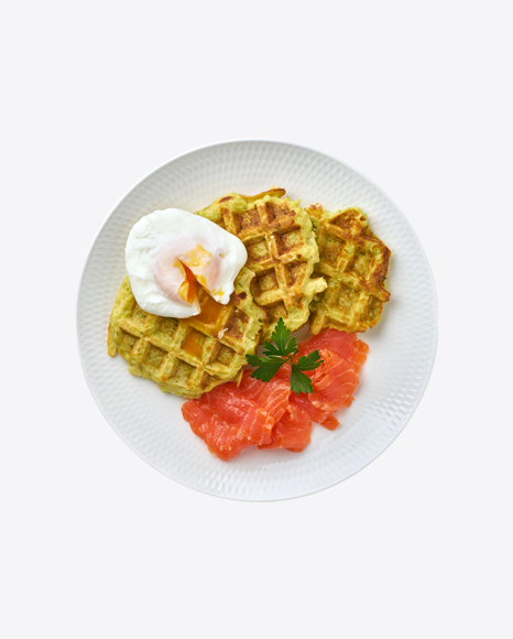 Waffles w/ Poached Egg & Salmon Slices