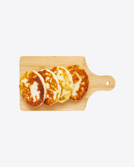 Roasted Cheese Slices on Wooden Board