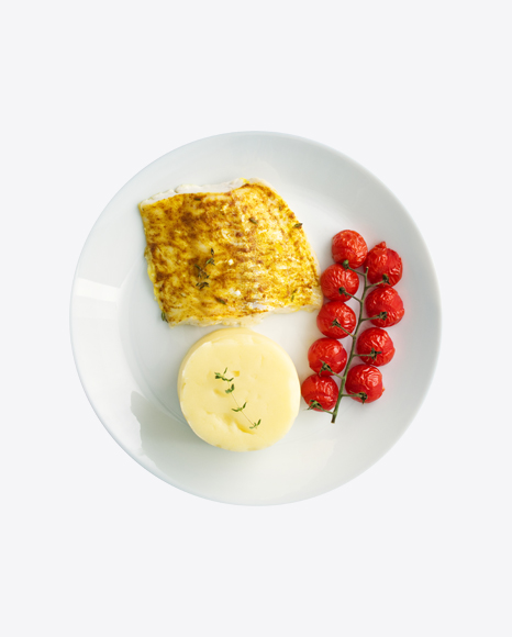 Baked Fish w/ Potato Puree & Tomatoes Brunch PNG