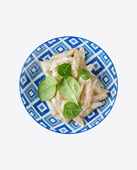 Penne Pasta w/ Cream Sauce & Spinach Leaves