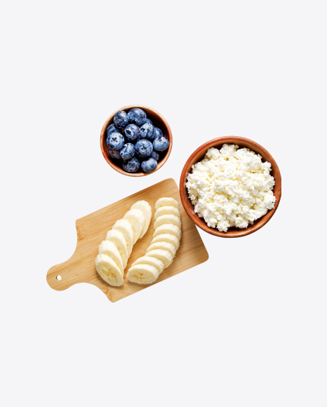 Cottage Cheese w/ Banana Slices & Blueberries PNG