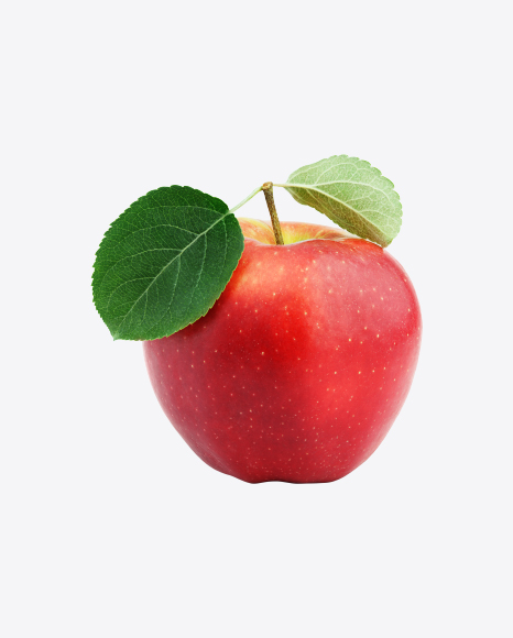 Red Apple with Leaves PNG
