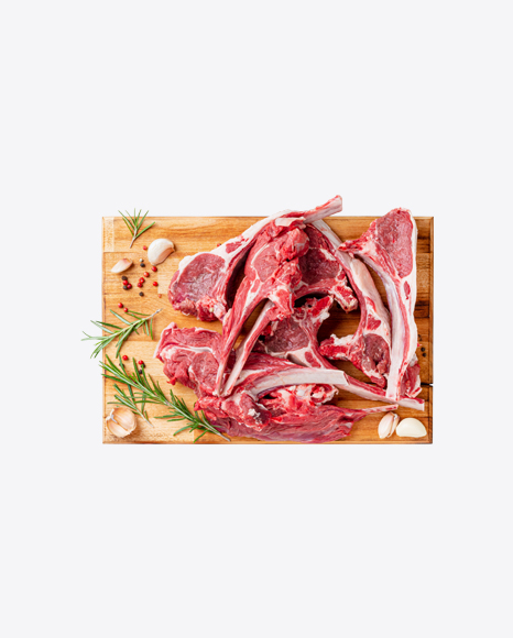 Raw Ribs on Wooden Board w/ Spices PNG
