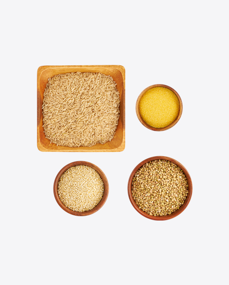 Groats Set in Wooden Bowls PNG