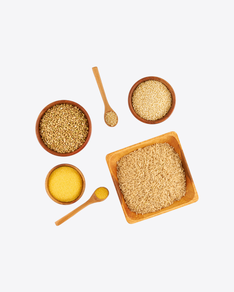 Groats Set in Wooden Bowls PNG