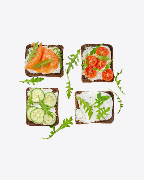 Toasts Set w/ Cream Cheese, Salmon & Vegetables PNG