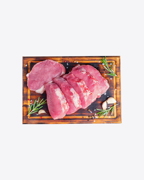 Raw Meat Slices on Wooden Board PNG