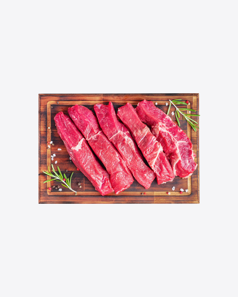 Raw Meat Slices on Wooden Board PNG