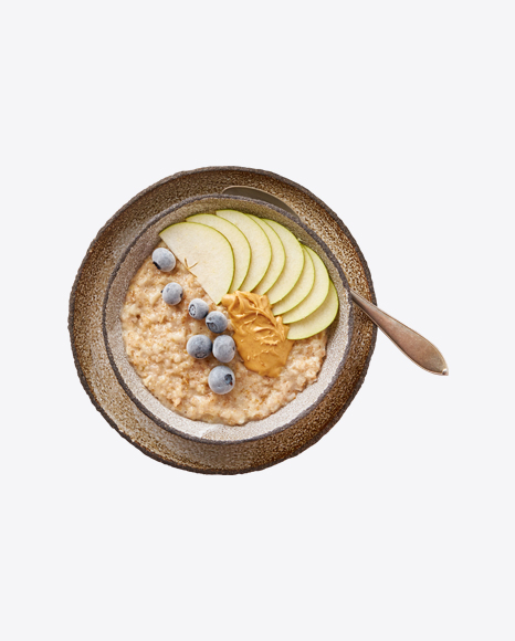 Porridge w/ Apple Slice, Peanut Butter & Blueberries PNG