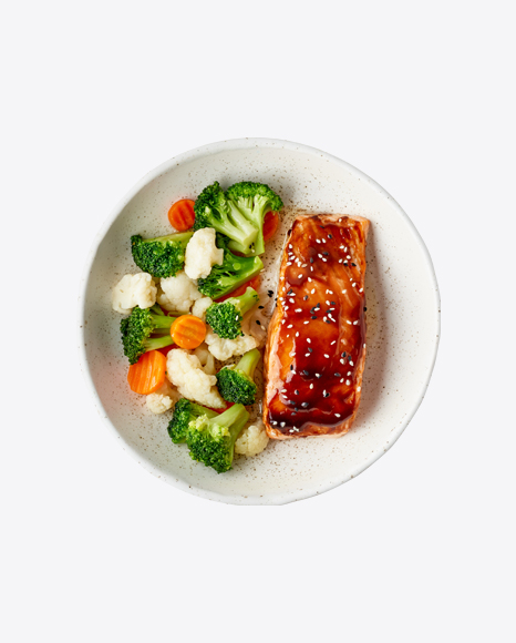 Steamed Salmon under Teriyaki w/ Vegetables Mix PNG