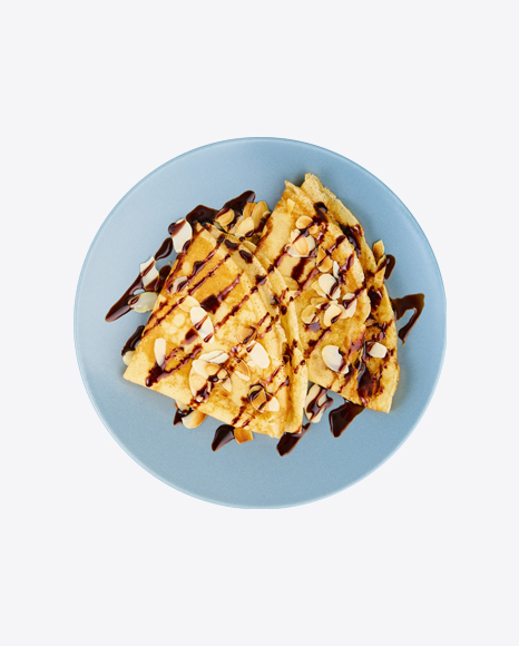 Pancakes w/ Chocolate Sauce & Almond Flakes PNG