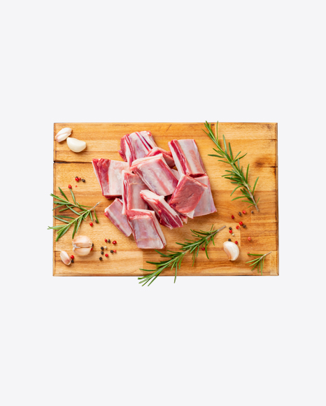 Raw Ribs on Wooden Board w/ Spices