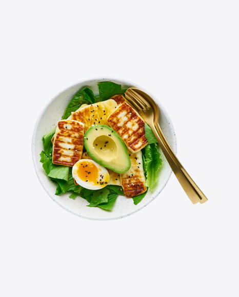 Fried Cheese w/ Salad, Avocado & Boiled Egg